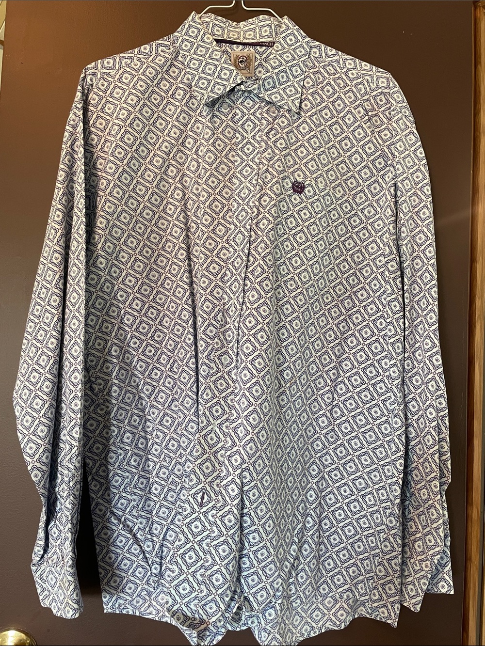 Cinch Men's Blue Diamond-Print Dress Shirt
